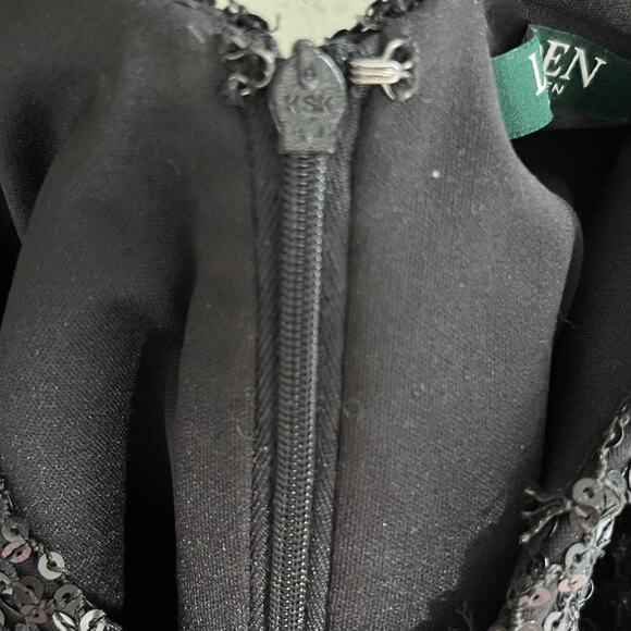 LAUREN Ralph Lauren Sheath Dress Black Sequin Embellished VNeck Sleeveless SZ 8 - Picture 5 of 13